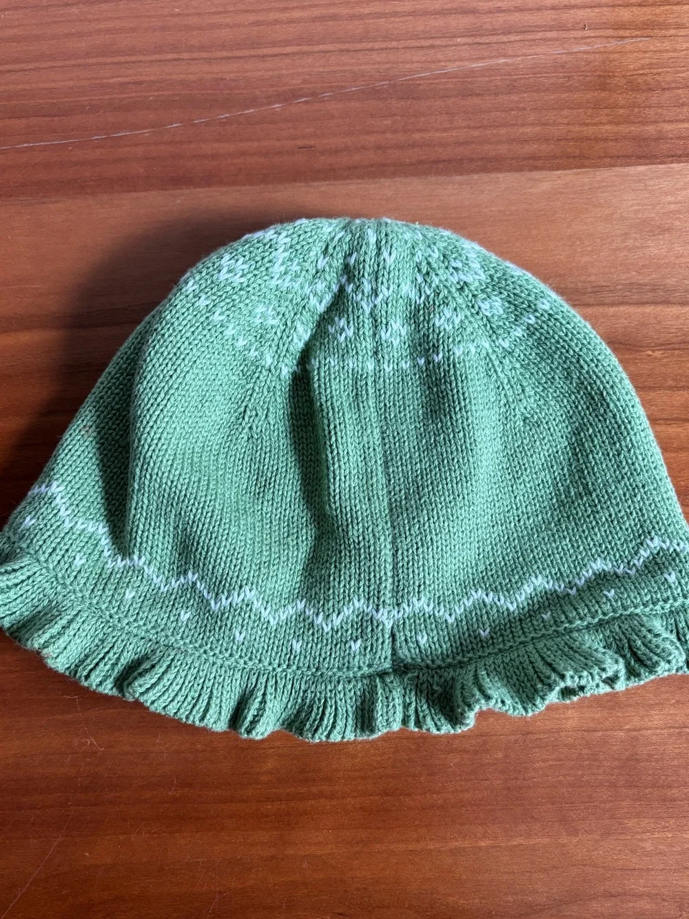 Janie and Jack Olive Green Knit Ruffle Beanie with Cream Reindeer 100% Cotton